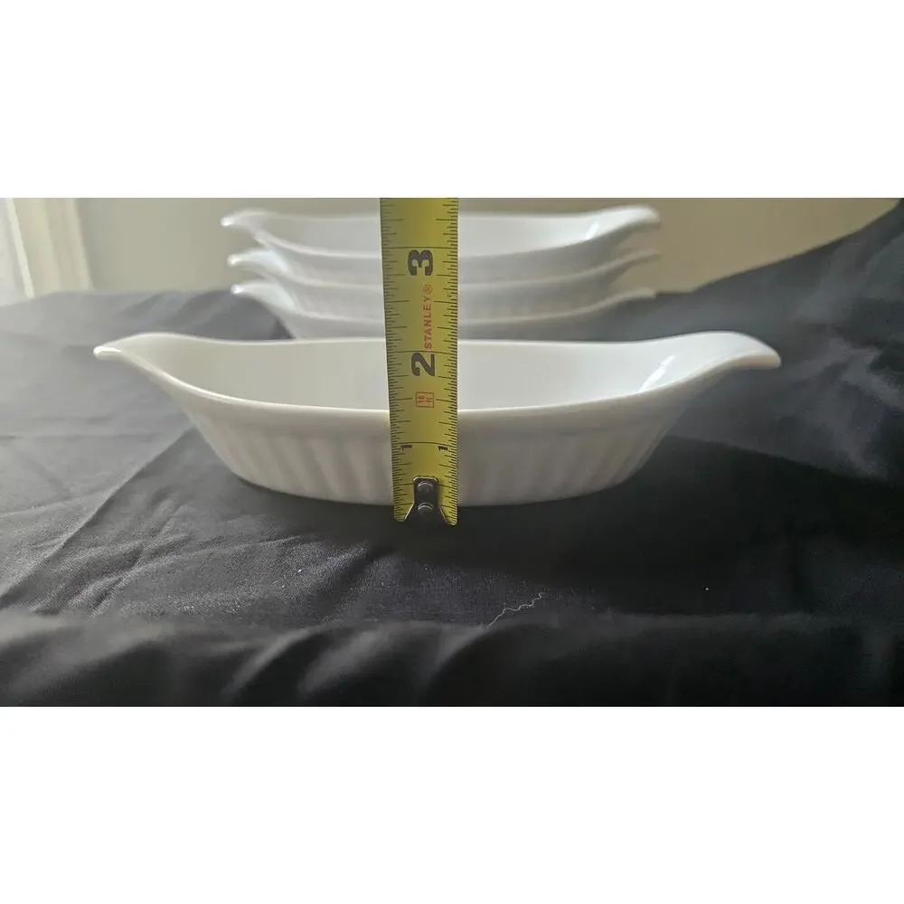 Nesting White Ceramic Oval Personal Mini Baker Dishes Set of 4 Oven Safe